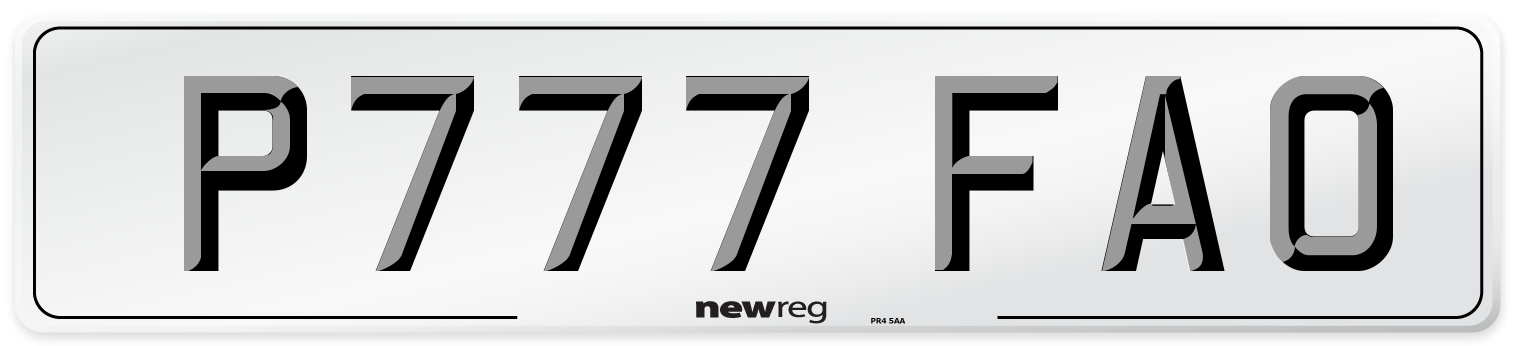 P777 FAO Number Plate from New Reg